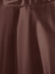 Flirla Plus Size Solid Color A-Line Skirt, Casual And Simple, Autumn/Winter - Brown - View 4