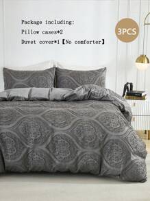 Bộ 3 vỏ chăn cắt hoa văn châu Âu màu xám, phù hợp cho mọi mùa, trang trí phòng ngủ - Màu xám đen - Xem 1