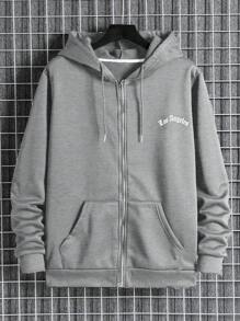EURMUSE Men Letter Printed Zip Up Regular Hoodie Sweatshirt - Grey - View 1