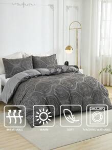 Bộ 3 vỏ chăn cắt hoa văn châu Âu màu xám, phù hợp cho mọi mùa, trang trí phòng ngủ - Màu xám đen - Xem 16