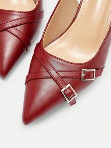 CUCCOO BIZCHIC 女士时尚优雅纯色尖头高跟鞋，适合圣诞节和新年假期氛围秋冬 - 紅色 - 查看 7