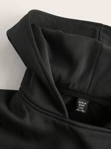 SHEIN EZwear 大码女式羊毛夹克，女式冬季夹克，纯色前拉链长袖简约休闲连帽夹克 - 黑與白 - 查看 5
