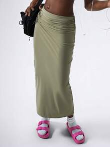 VARSITIE Faldas largas de mujer de cintura baja con pliegues