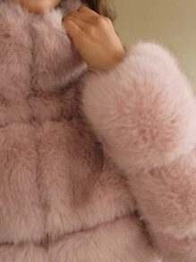 Anewsta Latest European American Style Fashionable Fluffy Vests, Fox Fur Tip Collar Windproof Warm Jacket, Elegant & Generous Women Short Coat - Baby Pink - View 4