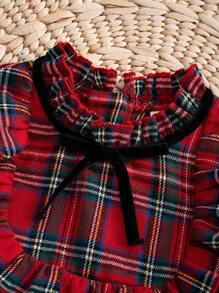 Cozy Pixies 女婴圣诞格子圆领长袖连衣裙 - 紅色 - 查看 5