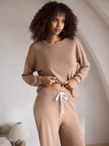 Ocili 1套女士纯色长袖上衣和长裤家居服套装