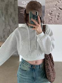 DAZY Áo nỉ ngắn tay có mũ, màu trơn, dành cho nữ, thích hợp mặc mùa thu và đông. - Màu be - Xem 4