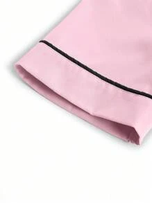 SHEIN TaskFit Women's V-Neck Short Sleeve Contrast Color Double Pockets Fashionable Casual Scrub Tops Nurse/Doctor Work Uniforms Top, Health Check Surgical Uniforms Top For Women Solid Colors Pet Grooming Work Uniforms Scrub Tops Nutritionist Work Short Sleeves Lab Work Top, Multi-Pockets Functional Work Functional Women's Top Can Be Worn On Christmas - Pink - View 8