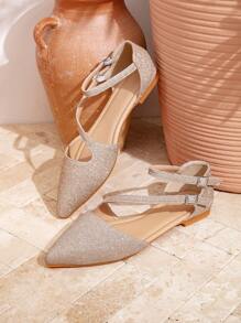 1 Pair New Autumn Fashion Pointed Toe Casual Flat Shoes For Girls, Teenage Female Students Plus Size Outdoor Leather Flats, Comfortable Pointed Toe Casual Shoes - Gold - View 6