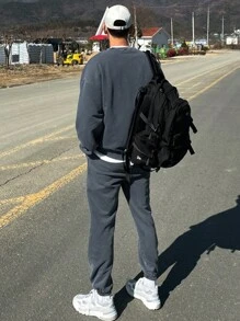 DAZY 2pcs Men Casual Daily Wear Round Neck Contrast Color Sweatshirt & Pants Set, Autumn - Blue - View 9