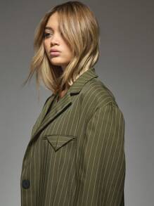MISSGUIDED Pinstripe Designer Blazer Triangle Pocket Business Professional Office Work Interview Career Fall Winter 2024 Structured Suit Jacket Sharp Clean Lines Double Breasted