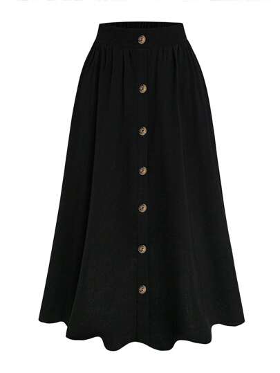 SHEIN LUNE 大尺碼單籃扣純色 A 字裙