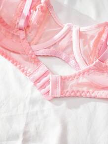 Bộ đồ lót 2 món, áo ngực có gọng cúp 1/2 có viền ren và quần lót lọt khe thanh lịch lãng mạn - Hồng - Xem 9