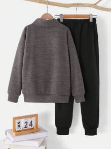 2 pièces/Ensemble Top à manches longues moelleux et pantalon pour garçons adolescents décontracté