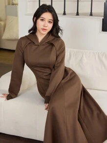 Modelyn 1 件女式束腰连帽针织运动衫 - 棕色 - 查看 5