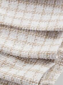 SHEIN MOD 复古格子拼布褶皱短袖连衣裙 返校服装 校服 旧钱风格 - 卡其色 - 查看 4