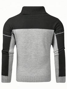 Manfinity Homme Men's Contrast Color Turtleneck Casual Color Block Pullover Long Sleeve Sweater, For Vacation, Friends