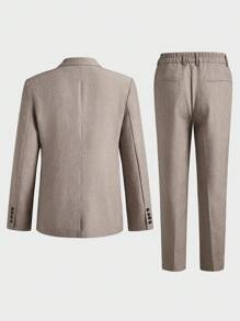 Manfinity VCAY 2pcs Men Business Suit Set, Slim Fit Long Sleeve Casual Suit, Suitable For Autumn And Winter - Khaki - View 2