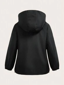 SHEIN EZwear 大码女装、冬季外套、纯色前拉链、冬季女装外套、长袖简约连帽夹克、二合一、三件套、休闲日常穿着