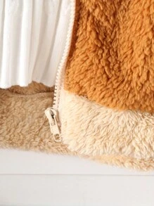 女童拼布毛绒可爱熊连帽夹克，秋冬 - 彩色 - 查看 5