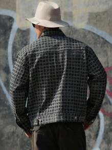 DAZY Plaid Men's Long Sleeve Single-Breasted Casual Denim Jacket, For Autumn - Black - View 12