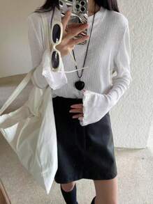 INAWLY Women Casual Solid Color Round Neck Long Sleeve T-Shirt, Autumn Fall Cloth For Women