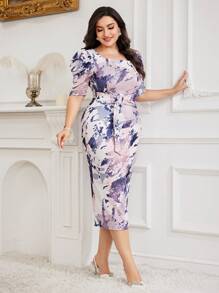 Modelyn Kleid mit Grafik, Puffärmeln