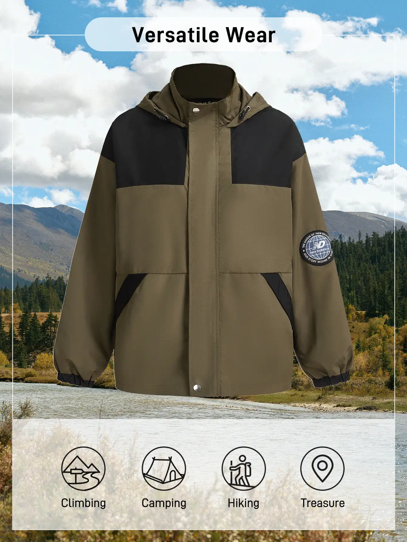 In My Nature Áo khoác gió trùm đầu dày cho nữ, phong cách cặp đôi, áo khoác ngoài giản dị tối giản sang trọng cho mùa thu/đông - xanh quân đội - Xem 2