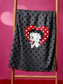 Betty Boop x SHEIN 卡通人物波点爱心图案撞色包边镂空沙滩巾，礼品，适用于家居浴室夏季，送礼佳品，派对、节日、情人节 - 彩色 - 查看 3