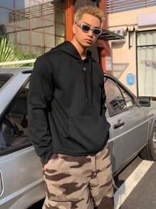 DAZY Sudadera con capucha minimalista casual para hombre, para uso diario, ropa de otoño - Negro - Ver 3