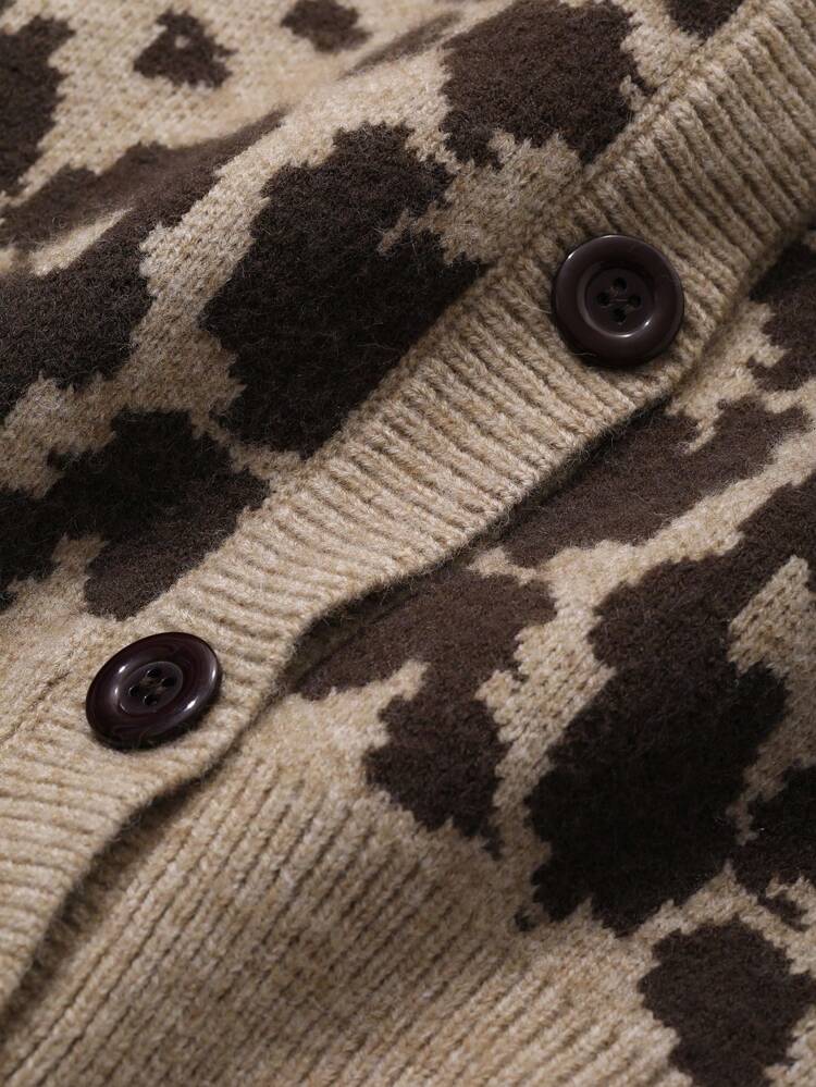 Leopard Printed & Embroidery Letter Design Women Cardigan Cheetah Print,Fall Clothes