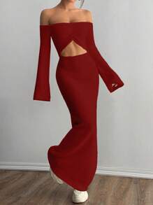 EgrlEra 1 pieza Vestido suéter casual de mujer hombros descubiertos para ropa de Año Nuevo