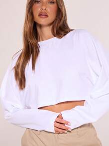 MUSERA 短款宽松长袖慵懒上衣，适合度假、春夏休闲穿着 - 白色 - 查看 5