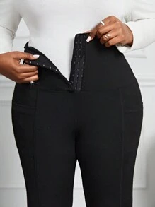 SHEIN Lady Spring And Summer Autumn And Winter Elegant Autumn And WinterCasualElegantsportsblackKnittedButton FrontWomen Leggings Plus Size Leggings