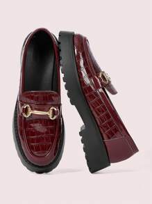 CUCCOO DOLLMOD Women's Brown Cute Simple Versatile Loafer Chunky Platform Flat Shoes Valentines - Burgundy - View 2