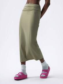 VARSITIE Faldas largas de mujer de cintura baja con pliegues