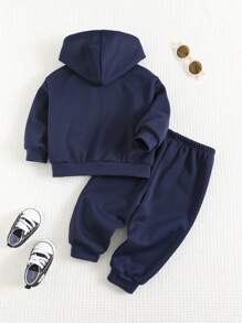 Cozy Pixies Set de 2 piezas de chaqueta con capucha suave de punto con estampado de letras y pantalón de chándal para bebé niño