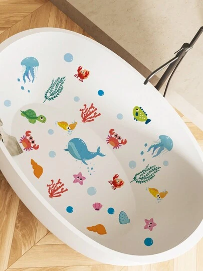 6 st/set PVC-badkarsklistermärken, applikation med tecknat marint liv för badrum, alla hjärtans dag, alla hjärtans dag-bröllop, födelsedag