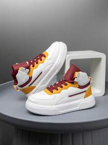 1 Paar Kinder/Jugendliche High-Top Sportschuhe, Knöchel-Stütz-Design, Schnürung, farblich abgesetzte Freizeitschuhe, geeignet für alle Jahreszeiten