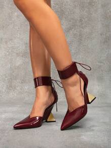 CUCCOO SZL Pointed Toe Asymmetrical Heels Burgundy Women's High Heels, Badgirl Night Outfit, Street Style Sexy Party Date Spring Shoes Spring Break Easter Prom Heels For Christmas - Burgundy - View 5