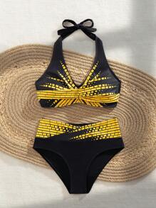 SHEIN Swim Lushore Bộ đồ bơi hở lưng nhuộm màu loang cho nữ, đồ bơi gợi cảm cho kỳ nghỉ hè ở bãi biển - Nhiều màu - Xem 6