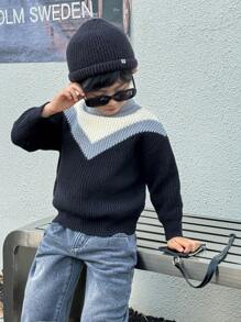 年轻男孩时尚纯色高领长袖柔软保暖针织毛衣，适合秋冬季日常穿着、寒冷天气和旅行 - 黑與白 - 查看 6