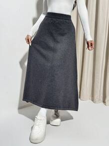 SHEIN EZwear 女士纯色宽松 A 字形休闲百搭毛衣裙 - 灰色 - 查看 5