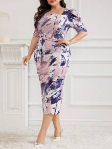 Modelyn Kleid mit Grafik, Puffärmeln