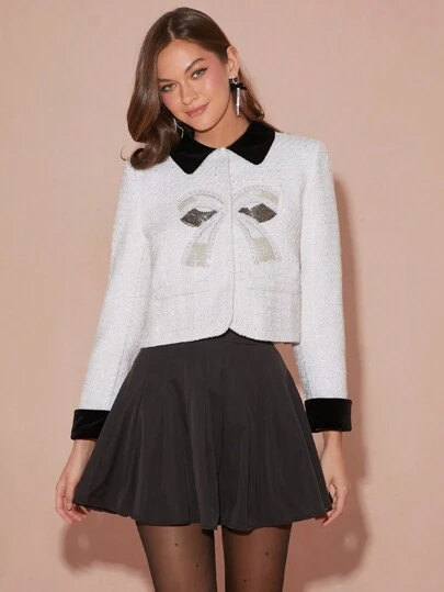 Enchnt 女式秋冬优雅拼色吊坠装饰夹克