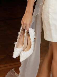 CUCCOO HITCHD 女士时尚百搭优雅尖头高跟鞋 - 白色 - 查看 5