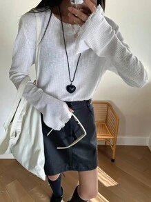 INAWLY Women Casual Solid Color Round Neck Long Sleeve T-Shirt, Autumn Fall Cloth For Women