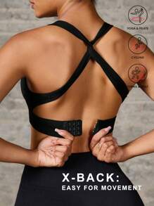 Easithlete 女士无缝交叉运动胸罩 - 黑色 - 查看 1