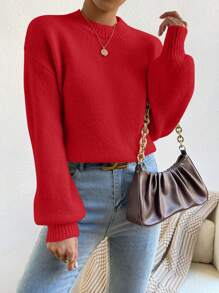Chiquease Suéter casual holgado de cuello redondo y manga larga de unicolor para ropa de Año Nuevo para mujer