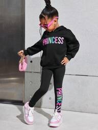 Young Girl Casual Street Thermal Lined Hoodie And Fitted Sweatpants Set